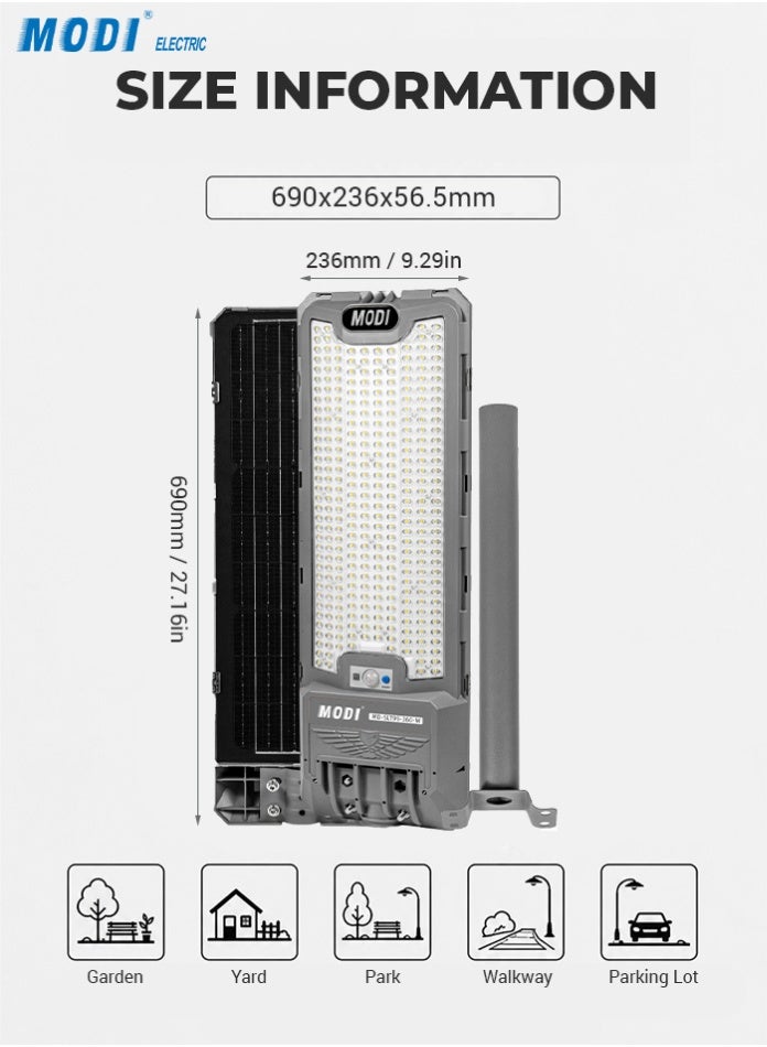 MODI 600W IP65 Waterproof Solar Street Light With 20 W Panel, 24 Ah Battery, SMD LED, Motion Sensor, Remote Control, Dusk-To-Dawn And 12 Plus Hour Runtime - Image 4