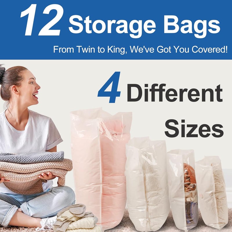 Vacbird 12 Pack 3 Jumbo / 3L / 3M / 3S Vacuum Bags for Clothes, Duvets, Mattresses, Blankets, Pillows, Bedding, Travel, Moving House - Image 2