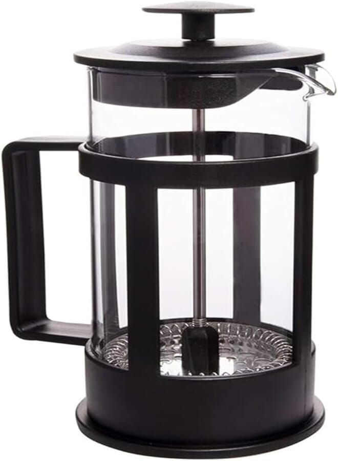 ECVV Coffee French Press Coffee and Tea Maker, Borosilicate Glass Coffee Press, Stainless Steel Filter, Durable and Heat Resistant, Black (600 ml)