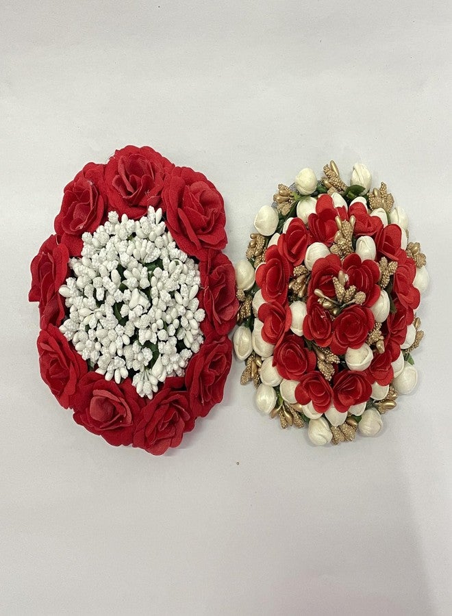 ماهل زينة شعر ماهال للعرائس على شكل كعكة، زهور غاجرا صناعية، إكسسوارات شعر للنساء - عبوة من قطعتين - أحمر وأبيض - Image 1