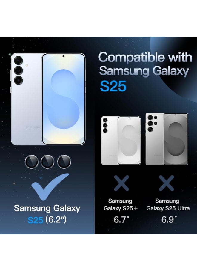 BORTONY Samsung Galaxy S25 5G Camera Lens Protector 9H Tempered Glass Metal Individual Ring Cover Easy Installation For Samsung Galaxy S25 6.2-inch  - Image 2