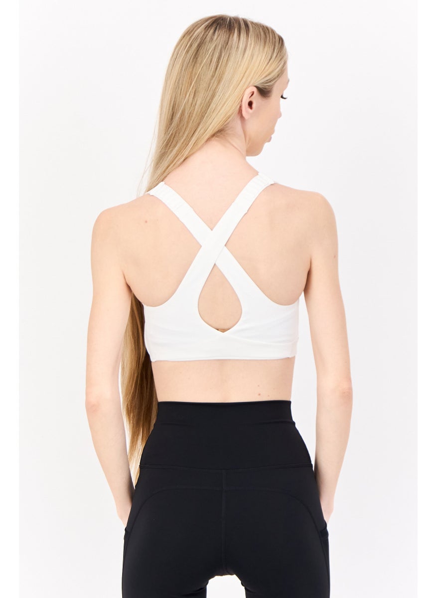 Adidas - Women Brand Logo Padded Sports Bra, White - Image 1