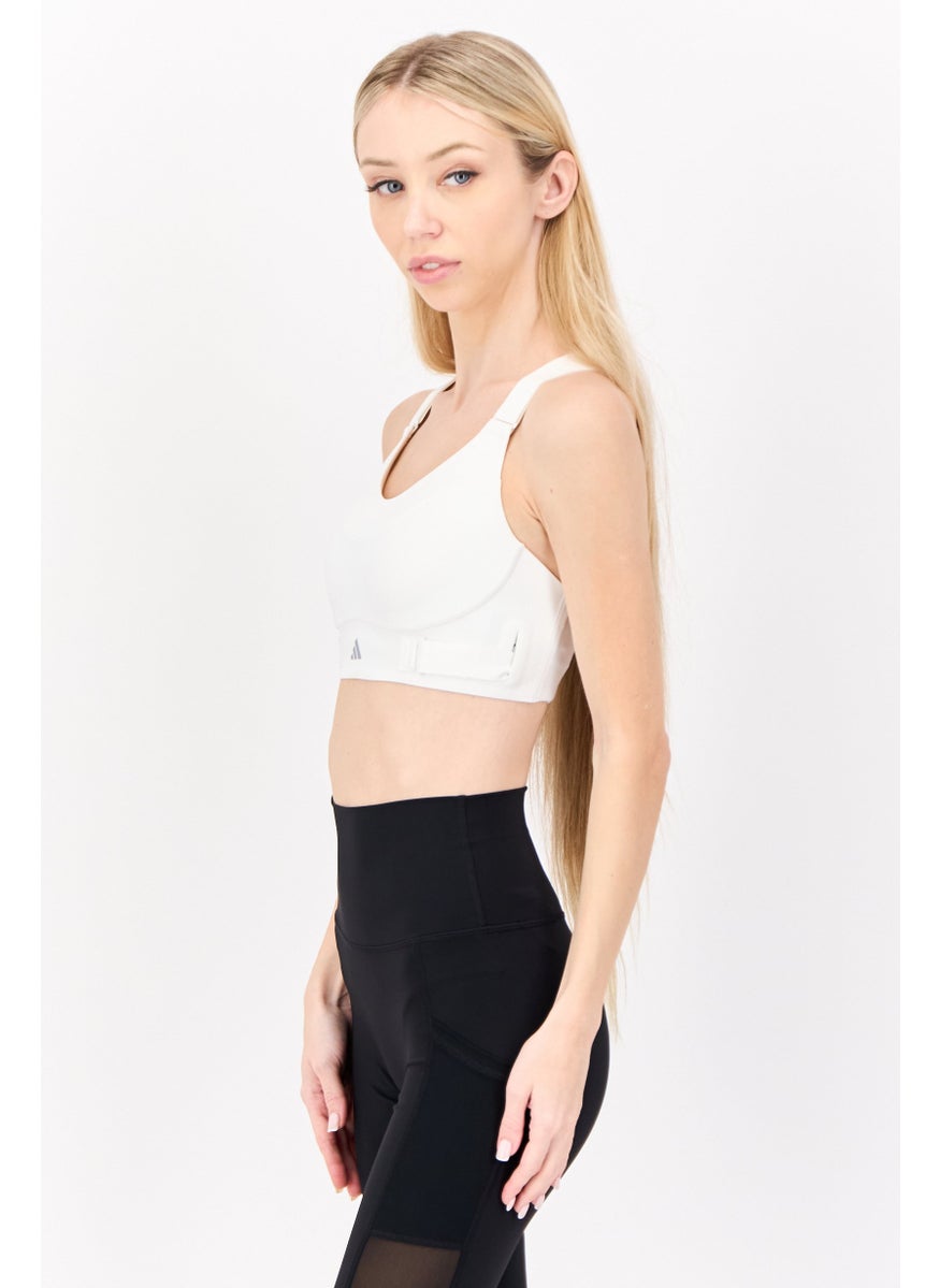 Adidas - Women Brand Logo Padded Sports Bra, White - Image 1