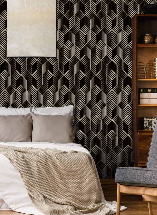 WENMER 17.7" x 118" Geometric Hexagon Wallpaper Black and Gold Wallpaper Peel and Stick Wallpaper Removable Geometric Contact Paper Self Adhesive Wallpaper for Drawer Shelf Cabinet Countertop Door - Image 3