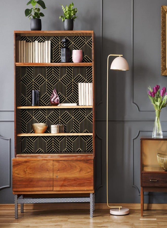 WENMER 17.7" x 118" Geometric Hexagon Wallpaper Black and Gold Wallpaper Peel and Stick Wallpaper Removable Geometric Contact Paper Self Adhesive Wallpaper for Drawer Shelf Cabinet Countertop Door - Image 5