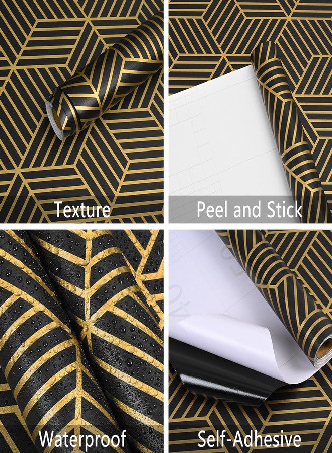 WENMER 17.7" x 118" Geometric Hexagon Wallpaper Black and Gold Wallpaper Peel and Stick Wallpaper Removable Geometric Contact Paper Self Adhesive Wallpaper for Drawer Shelf Cabinet Countertop Door - Image 4