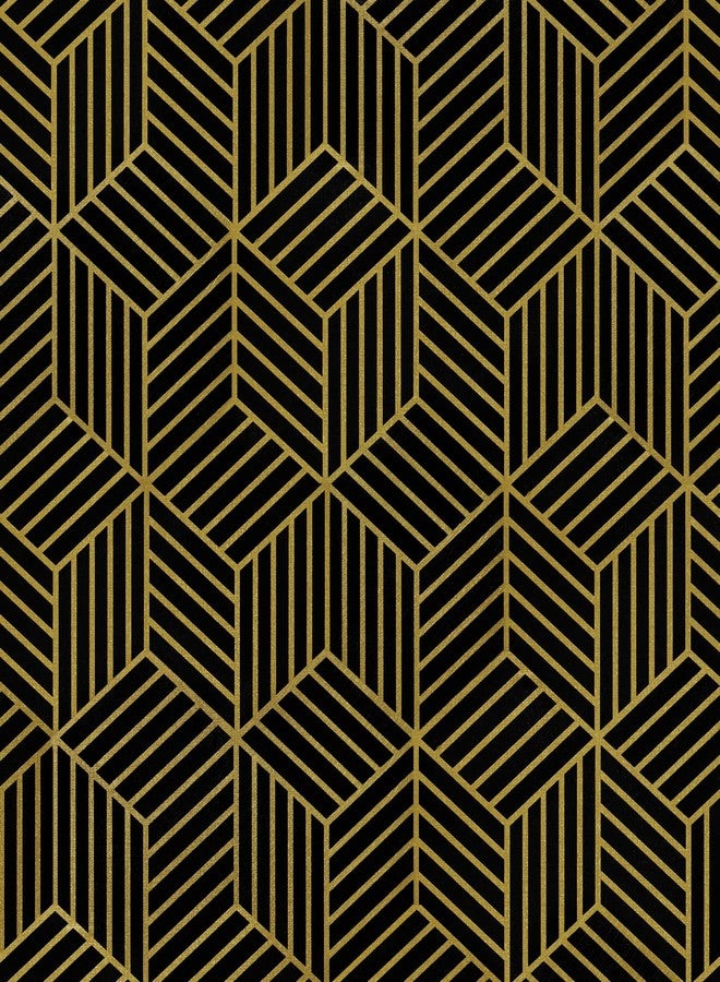 WENMER 17.7" x 118" Geometric Hexagon Wallpaper Black and Gold Wallpaper Peel and Stick Wallpaper Removable Geometric Contact Paper Self Adhesive Wallpaper for Drawer Shelf Cabinet Countertop Door - Image 1