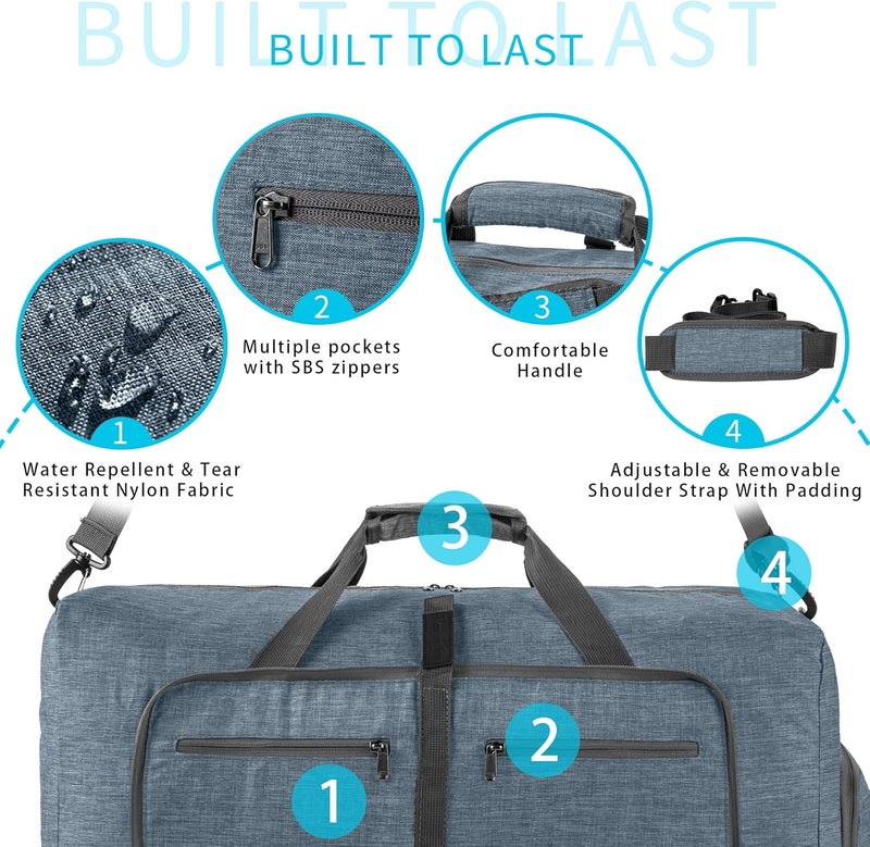Vomgomfom Travel Duffle Bag for Men, 65L Foldable Travel Duffel Bag with Shoes Compartment Overnight Bag for Men Women Waterproof & Tear Resistant - Image 4