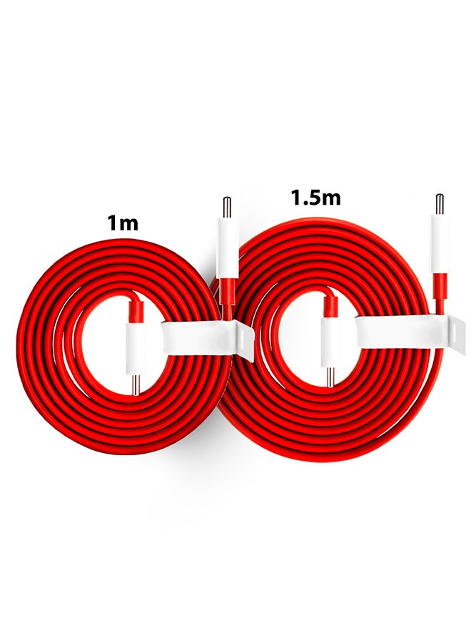 OnePlus 2 Pack Original Type C Warp Charging Cable Quick Charge PD Type C To Type C Dash Charging Cable 1.5M and 1M Red - Image 2
