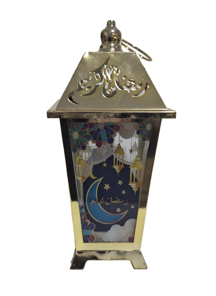 Generic - Ramadan lantern for children or home decor, musical lantern, Ramadan song with gentle lighting, Ramadan lanterns, colored glass toy lantern and a beautiful copper frame design in golden color for a peaceful Ramadan atmosphere - Image 1