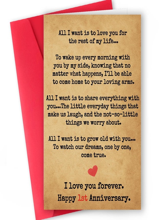 ICOOLYI Romantic 1 Year Anniversary Card and Gift Ideas for Boyfriend, Girlfriend, Husband, Wife, Men & Women – 1st Year “Love Letter” Vintage Style – Heartfelt Present for First Anniversary - Image 1