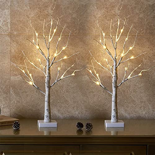 EAMBRITE Lighted Birch Tree Christmas Decorations Indoor for Home, 2Pack 24 LED Battery Operated/USB Tabletop Mini Small Artificial White Trees with Lights for Table Mantel Winter Xmas Decor (2FT) - Image 1