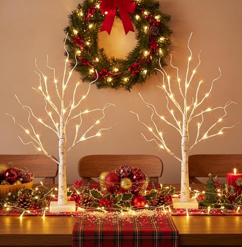 EAMBRITE Lighted Birch Tree Christmas Decorations Indoor for Home, 2Pack 24 LED Battery Operated/USB Tabletop Mini Small Artificial White Trees with Lights for Table Mantel Winter Xmas Decor (2FT) - Image 5