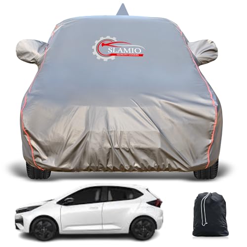 Slamio Heavy-Duty Car Body Cover for Tata Altroz (2020-2026) | Waterproof, Dustproof, UV Protection, Custom Fit, Heavy Belt & Buckle with Mirror & Antenna Pocket | Dark Grey - Image 1