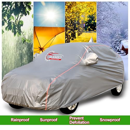 Slamio Heavy-Duty Car Body Cover for Tata Altroz (2020-2026) | Waterproof, Dustproof, UV Protection, Custom Fit, Heavy Belt & Buckle with Mirror & Antenna Pocket | Dark Grey - Image 2