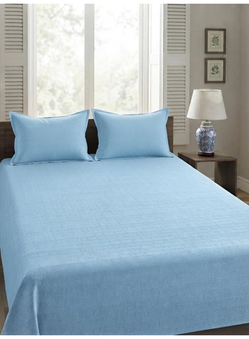 LoomsNLayers 2-Piece Full Fitted Bed Sheet Set – Soft Microfiber Fitted Sheet 120x200+20cm & Pillow Case 50x75cm, Wrinkle Free, Deep Pocket, Sky Blue Stripe - Image 1