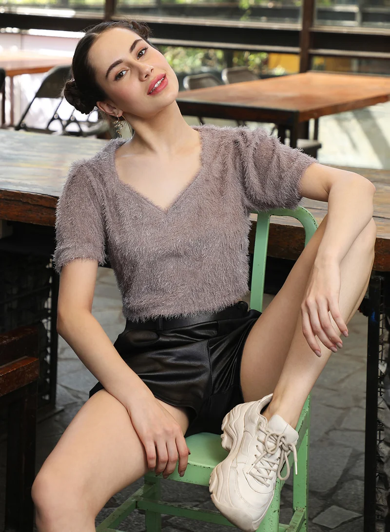 PINACOLADA Women's Moon Grey Teddy Crop Top