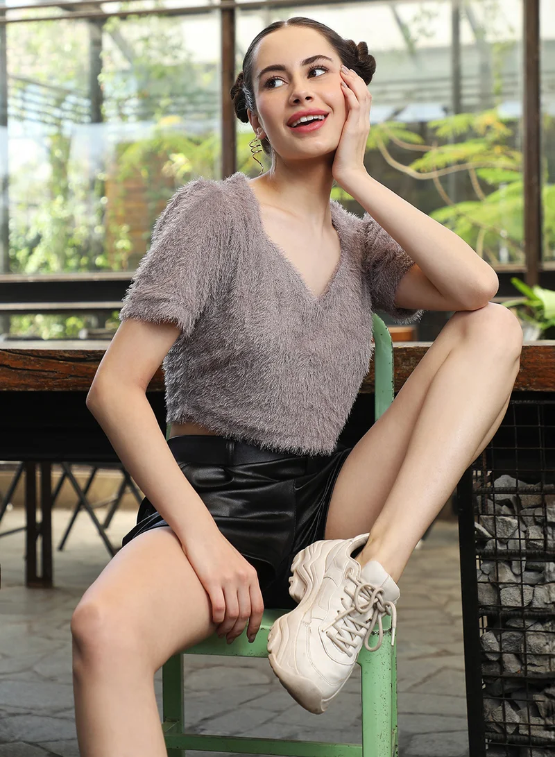 PINACOLADA Women's Moon Grey Teddy Crop Top