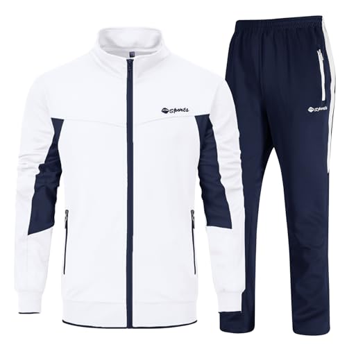 YSENTO Men's Tracksuits Outfits Set 2 Piece Jogging Suits Warm Up Sweatsuits Sweat Track Suits Sets White 3XL - Image 1
