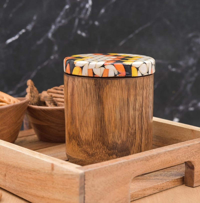 OGGN Mango Wood MultiUtility Storage Jars with Lid Durable Wooden Containers Kitchen Storage Wood Snacks Jar Airtight Wooden Salt Container Tea Coffee Spice Wood Jar for Kitchen Multicolor - Image 1