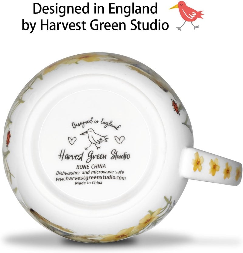 MFoffice 20 oz Rabbit Coffee Hug Mug, Spring Flowers & Happy Days Slogan, Premium Bone China Cute Bunny Mug, Perfect Birthday and Christmas Gift for Women, Designed in England by Harvest Green Studio - Image 5