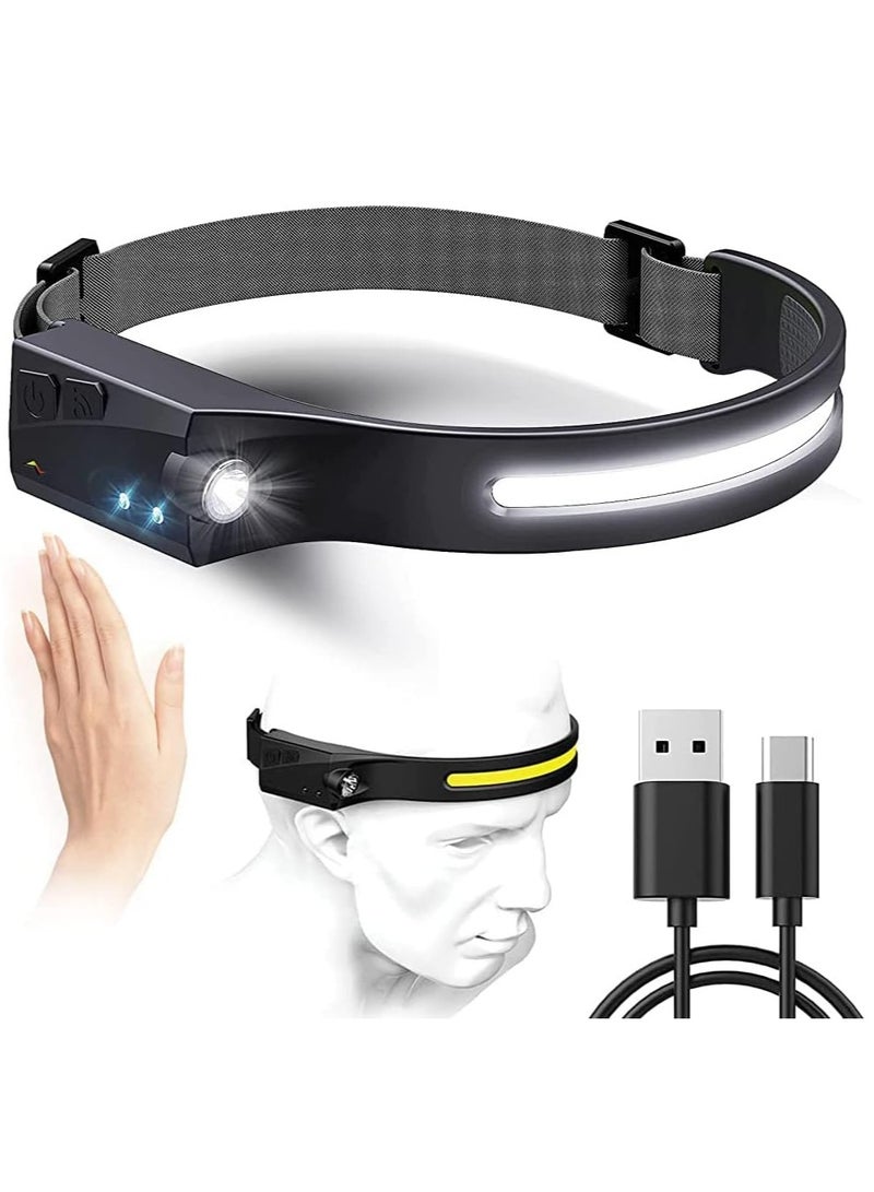 USB Rechargeable LED Headlamp Dual Light Motion Sensor Headlamp 350 Lumens, 5 Lighting Modes, Motion Sensor, Waterproof LED Headlamp for Running and Camping - Image 1
