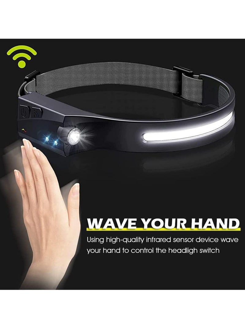 USB Rechargeable LED Headlamp Dual Light Motion Sensor Headlamp 350 Lumens, 5 Lighting Modes, Motion Sensor, Waterproof LED Headlamp for Running and Camping - Image 3