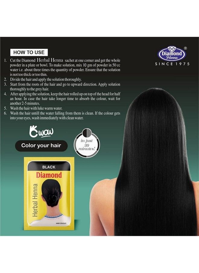 Diamond - Herbal Henna Black Hair Color 60G (6 X 10G) Ammonia Free ; Long Lasting ; Natural Looking ; Hair Color ; Men & Women ; - Image 1