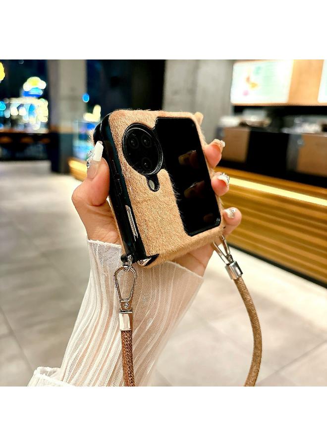 اس-توب جراب لهاتف OPPO Find N3 قابل للطي، جراب هاتف قصير مريح من القطيفة بتغطية كاملة مع حزام معصم - Image 4