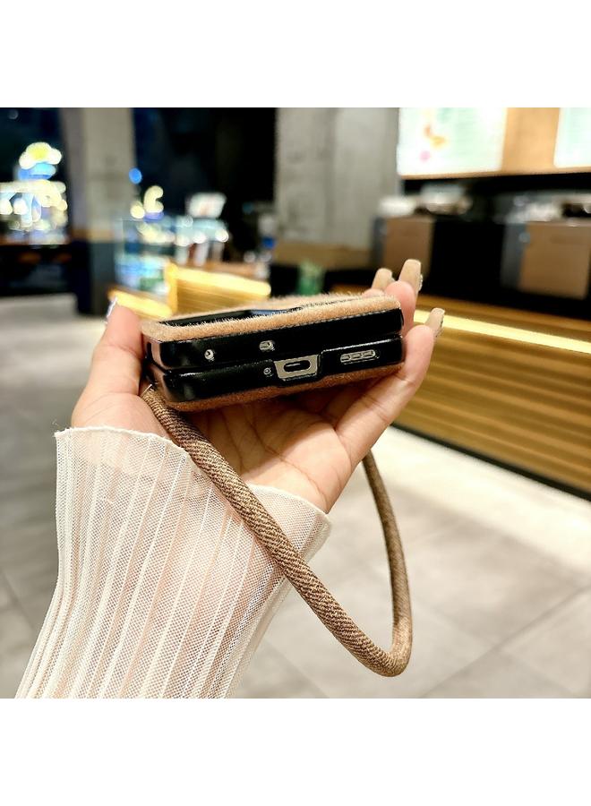 اس-توب جراب لهاتف OPPO Find N3 قابل للطي، جراب هاتف قصير مريح من القطيفة بتغطية كاملة مع حزام معصم - Image 5