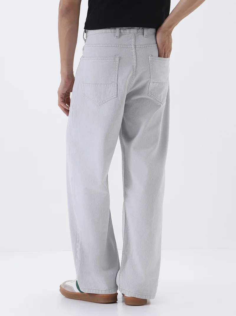 أوربانو فاشن جينز رجالي رمادي فاتح واسع بقصة فضفاضة مغسول غير قابل للتمدد من أورب فاشون