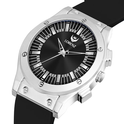 LORENZ Black Dial Analog Watch with Black Silicone Buckle Lock Strap | Watch for Men | MK-4090R - Image 2