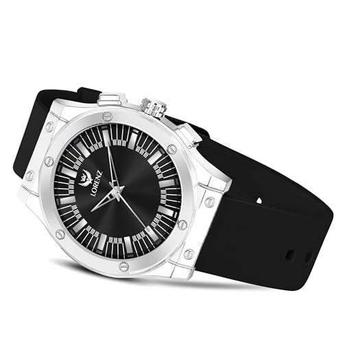 LORENZ Black Dial Analog Watch with Black Silicone Buckle Lock Strap | Watch for Men | MK-4090R - Image 1