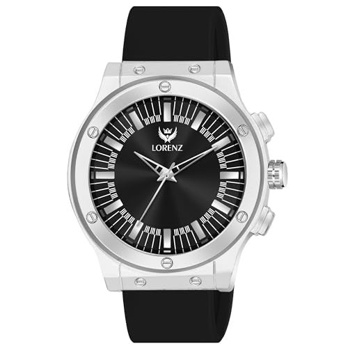 LORENZ Black Dial Analog Watch with Black Silicone Buckle Lock Strap | Watch for Men | MK-4090R - Image 5