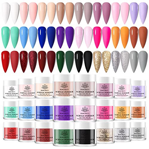 BORN PRETTY Acrylic Powder Set-24 Colors Acrylic Nail Powder Set Fall Winter Colors Pigmented Powders for Nail Extension Gift Home DIY & Salon No Lamp Needed - Image 1