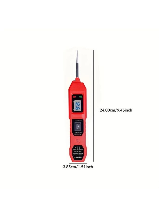 Red Automotive Circuit Tester with Voltage Display LED Light Overload Protection - Image 1