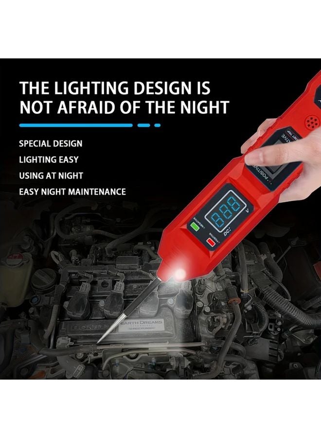 Red Automotive Circuit Tester with Voltage Display LED Light Overload Protection - Image 2