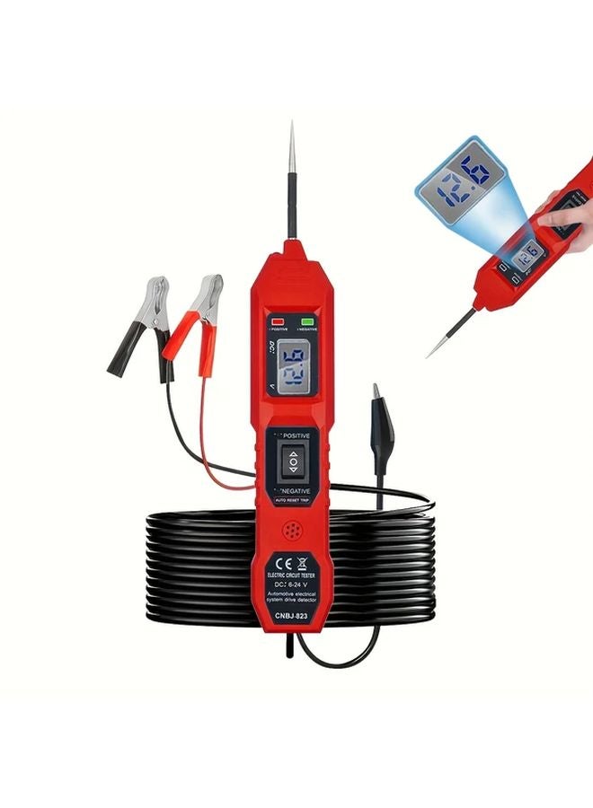 Red Automotive Circuit Tester with Voltage Display LED Light Overload Protection - Image 3