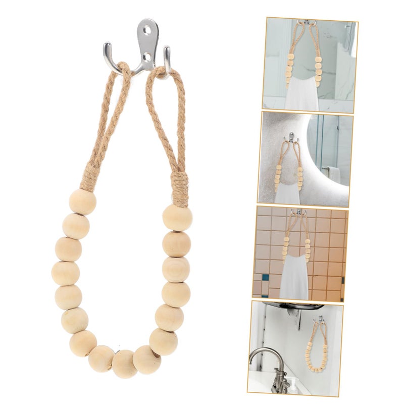 Vintage Wood Bead Towel Ring Holder Wall Mount For Kitchen And Bathroom Space Saving Design - Image 5