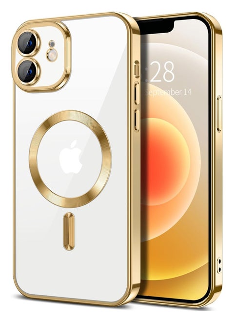 Full Protection Clear Magnetic Case with Camera Lens Protector Compatible with MagSafe Anti-Scratch Case for iPhone 11 Gold