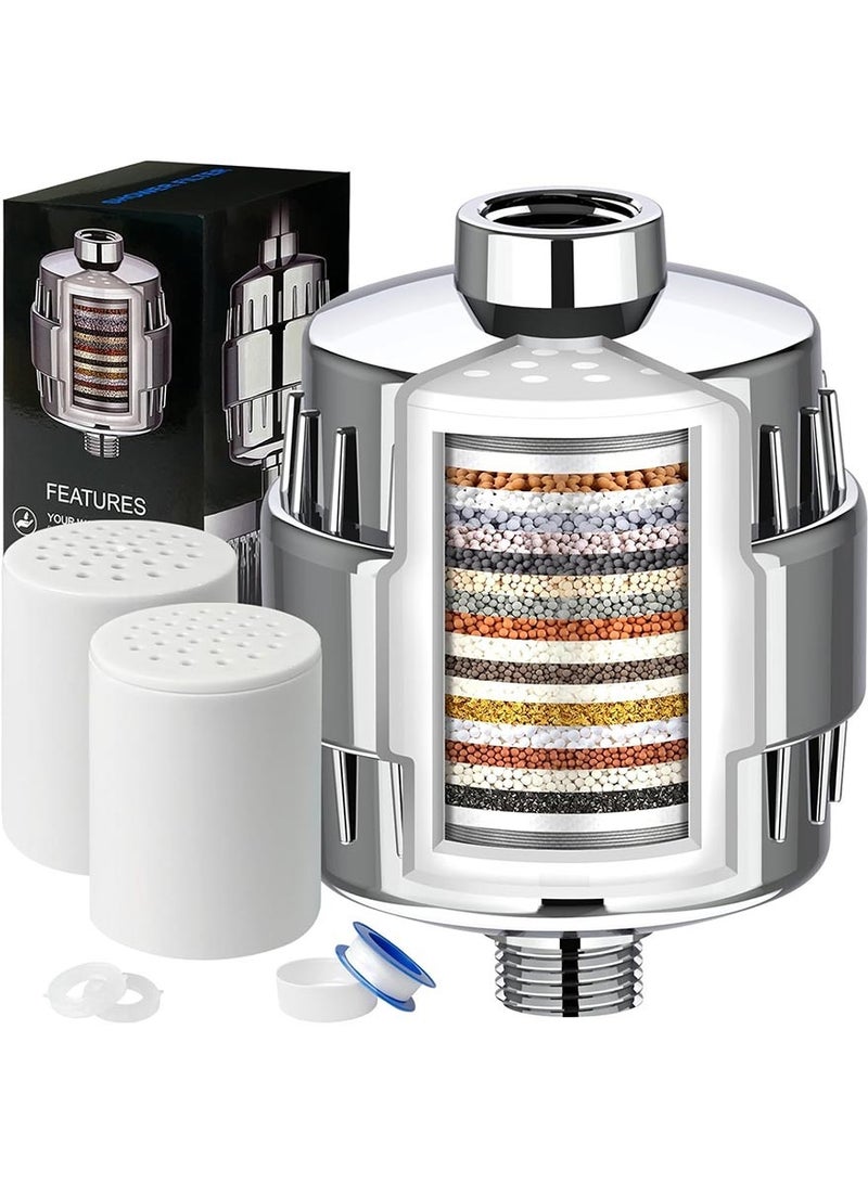 Omelo Shower Filter, 20 Stage Shower Head Filter for Hard Water with 2 Cartridges, High Output Shower Water Filter to Remove Chlorine, Fluoride and Other Impurities, Improves Skin Condition, Protects Hair - Image 1