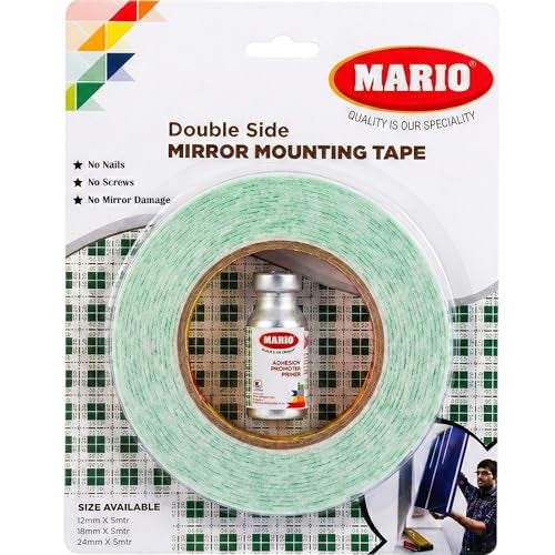 Mario Mirror Mounting High Bonding Double Sided Tape 12mm x 5m Heavy Duty Foam Adhesive with Primer VHB Grade Waterproof Wall Fixing Tape Strong & Secure Bonding - Image 1