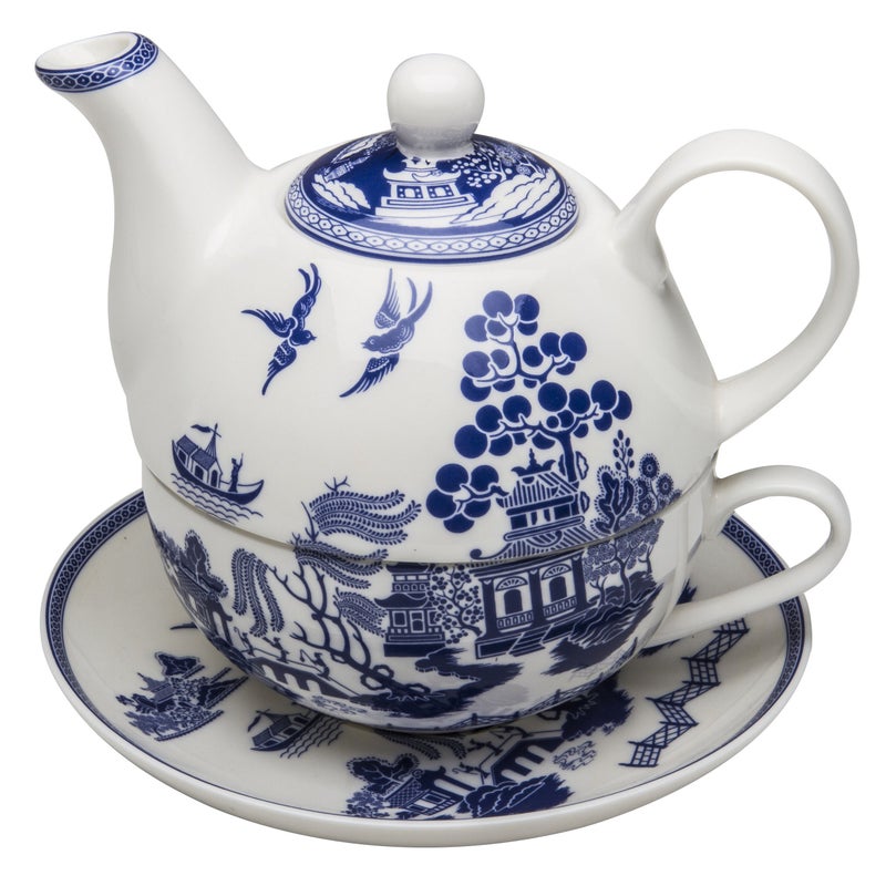 Grace Teaware Porcelain 4Piece Tea for One Blue Willow