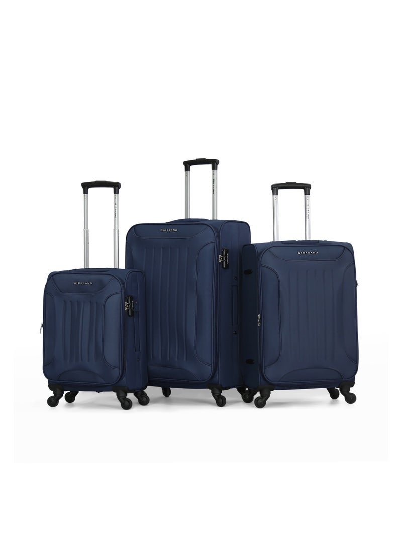 GIORDANO Giordano Softside Luggage Trolley Bag 3 PCS Set ,Blue (S-20,M-24,L-28 inch)  - Image 1