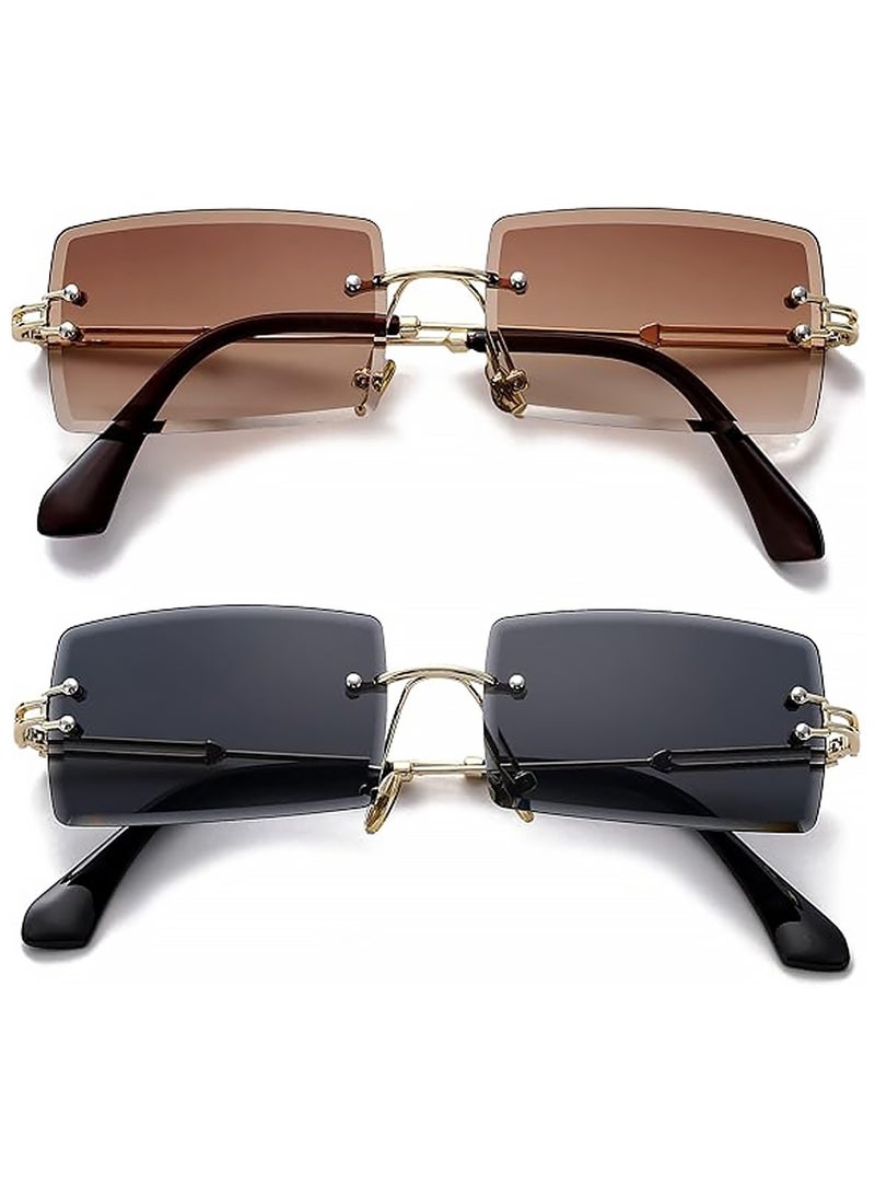Generic Fashion Rimless Rectangle Sunglasses For Women Men Rectangle Glasses Ultralight UV400 Eyewear Unisex  - Image 1