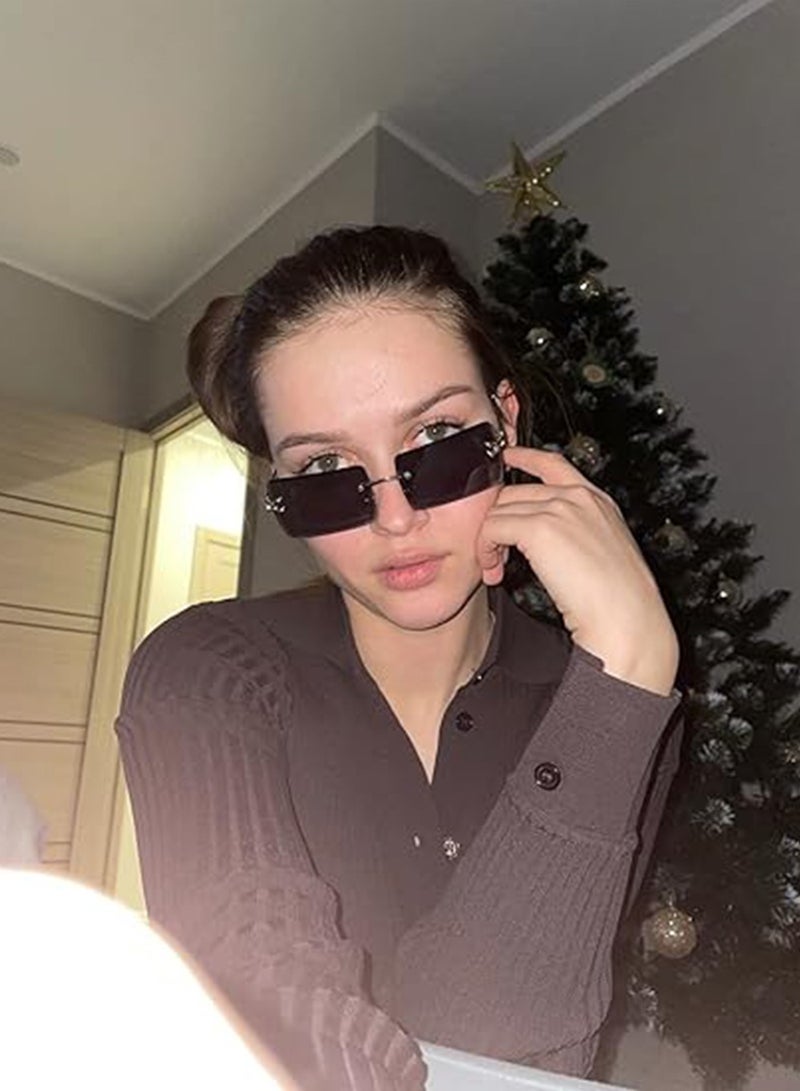 Generic Fashion Rimless Rectangle Sunglasses For Women Men Rectangle Glasses Ultralight UV400 Eyewear Unisex  - Image 4