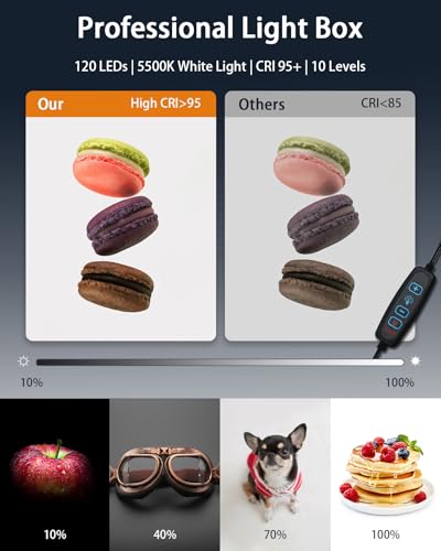 DUCLUS Light Box Photography, 12"x12" Professional Photo Booth Box with 8 Photo Backdrop, 120 LED Lights Dimmable & high CRI>95 Lightbox for Mini Product Photography: Jewelry, Miniature Models etc. - Image 2