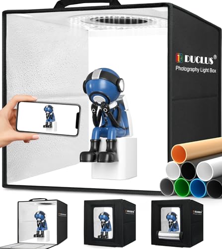 DUCLUS Light Box Photography, 12"x12" Professional Photo Booth Box with 8 Photo Backdrop, 120 LED Lights Dimmable & high CRI>95 Lightbox for Mini Product Photography: Jewelry, Miniature Models etc. - Image 1