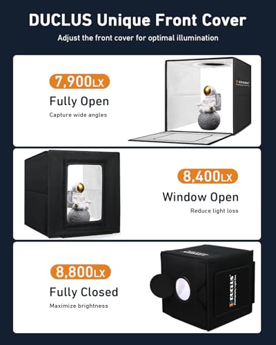 DUCLUS Light Box Photography, 12"x12" Professional Photo Booth Box with 8 Photo Backdrop, 120 LED Lights Dimmable & high CRI>95 Lightbox for Mini Product Photography: Jewelry, Miniature Models etc. - Image 4