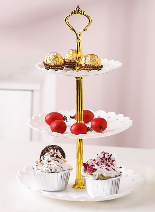 Warme 3 Layer Cake Stand Fruit Plate Tray Display Plastic Dessert Stand Cupcake Holder Multi Layer Fruit Tray Serving Tray for Graduation Birthday Party Dessert Wedding - Image 3